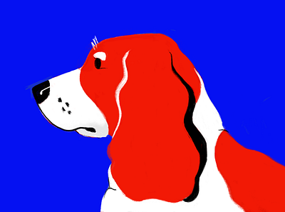 Otis the English Spaniel blue chalk color dog illustration line organic procreate red simple trend