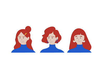 Different women blue characters earrings experimentation flat hair illustration molly ringwald organic red simple women