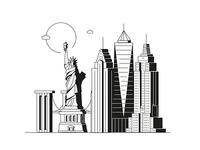 NYC big apple blackandwhite brooklyn bridge chrysler city empire state illustration line lineart new york simple statue of liberty vector