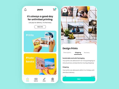 Photo Printing App animation app book branding mobile photo picker print printing product shipping summary ui ux