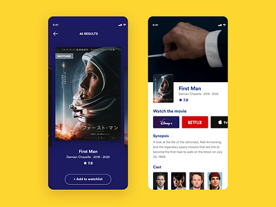 MoviePick 2.0 - Find the perfect movie animation app branding detail first man mobile movie product search streaming swipe trailer ui ux