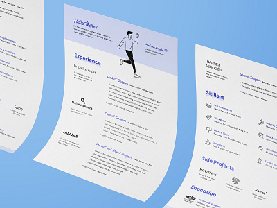 New Resume Yay blue brand clean cv design experience font illustration list paper print resume self branding template typography