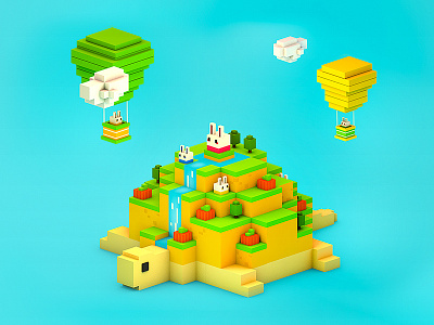 tortoise island 8bit cube island rabbit tortoise