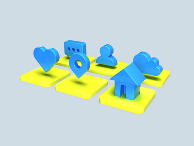 3d solid icons plastic render