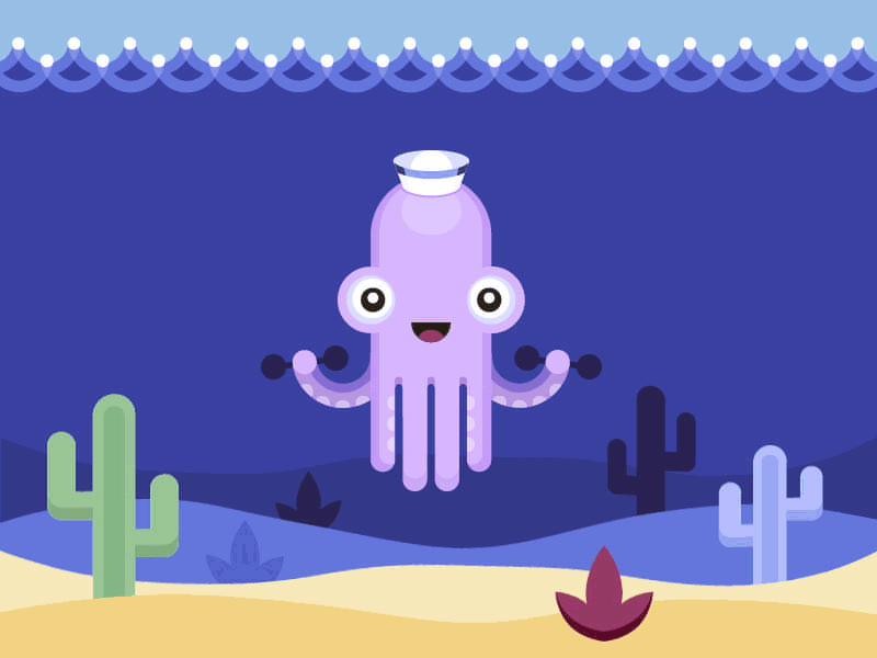 Squid Illustration animation app character colours cute animal design fish illustration mascotte motivational octopus sea squid underwater vector waves workout
