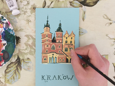 Little Krakòw Illustration design flat gouache illustracion illustration lettering painting travel travel illustration typography vintage