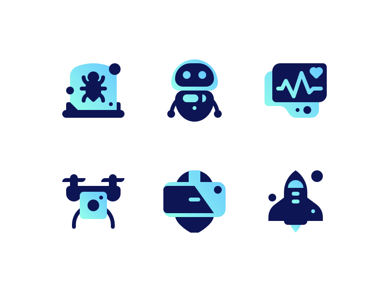 Innova Tech virus vr quadrocopter cardio robot space tech illustrations icons