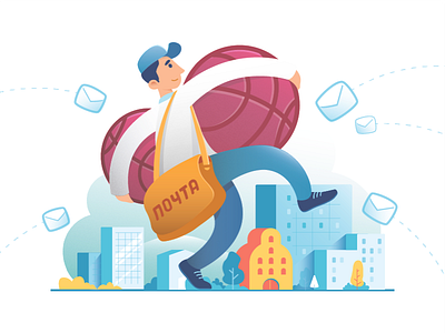 Dribbble Invite 2x balls buidings character dribbble email illustrations invite mail man shadow vector walking