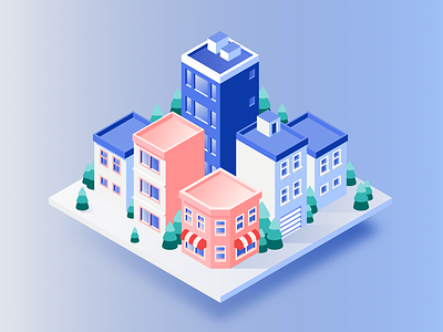 Iso Snow City building city color green illustration isometric market tiny town tree