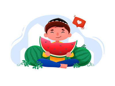 Watermelon boy character hot illustration summer sweet tasty warm watermelon