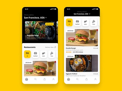 Food Delivery App app delivery design fastfood food restaurant ui ux yellow