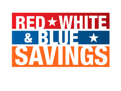 Red White Blue Savings Logo july 4th logo savings