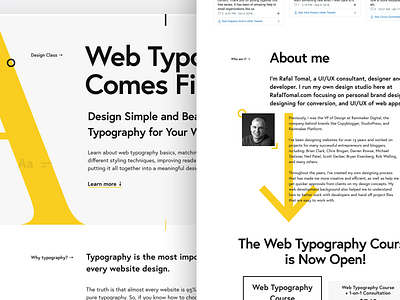 Web Typography course sales page typography yellow