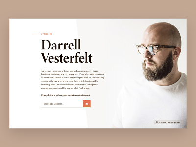 Darrell Vesterfelt hero banner minimalist personal personal brand personal site web desgin