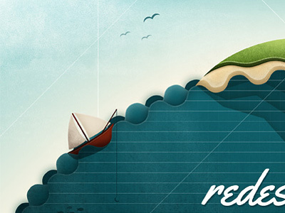 Redesign The Web - Poster blue boat island water waves