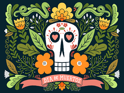 dia de muertos day of the dead flowers illustration skull