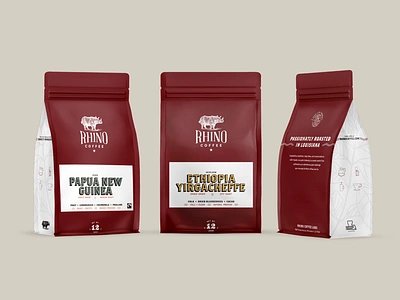 Rhino Coffee Retail Bags branding coffee design food labels mockup packaging print red rhino typography