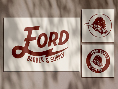 Ford Barber & Supply animal barber barbershop brand branding design graphic design hair icon identity illustration logo red roadrunner style typography vector
