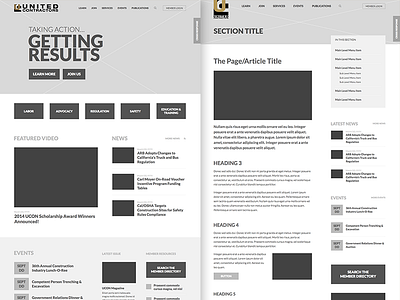 United Contractors Wireframes cause charity design greyscale ui homepage joomla nonprofit page ux web wireframe