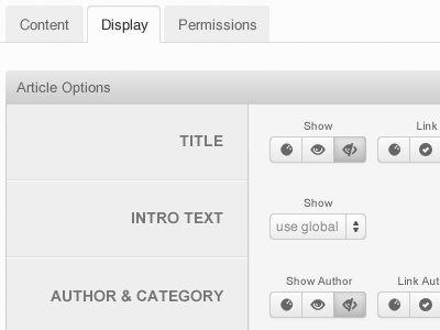 Add New Article Page, Display Parameter Concepts admin clean joomla mockup nav soapbox ui web