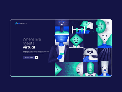 eXRperience abstract ar attendance characters event management events experience experience design illustration invite landing page party reality shapes virtual vr web design website xr