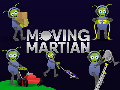 Moving Martian alien branding cartooning design logo