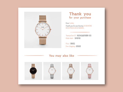 Daily UI 017 : Email Receipt 017 cluse dailyui design email girly pink purchase reciept ui uidaily uidesign watch watch ui