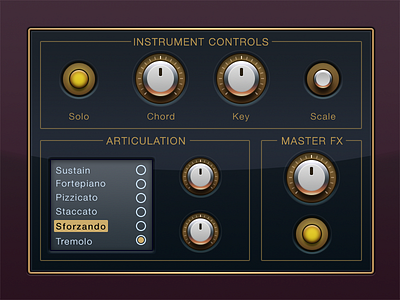 Orchestral gold instrument knobs music music software retina sampler
