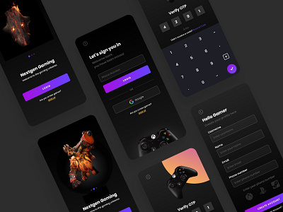 (Dark UI) Onboarding Mobile App Screens