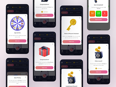 Winzy Quiz App Pop-up Modals mobile app modal modals pop up product design quiz app siraj dhanani trivia app ui winzy