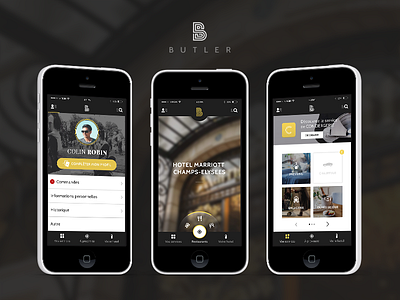 Butler App application butler concept hotel line mobile nav page profil prototype