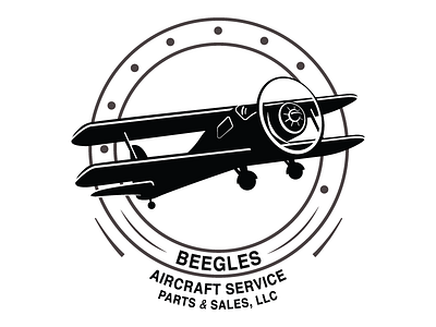 Beegles airplane bi wing circle flying illustrated logo plane propeller service