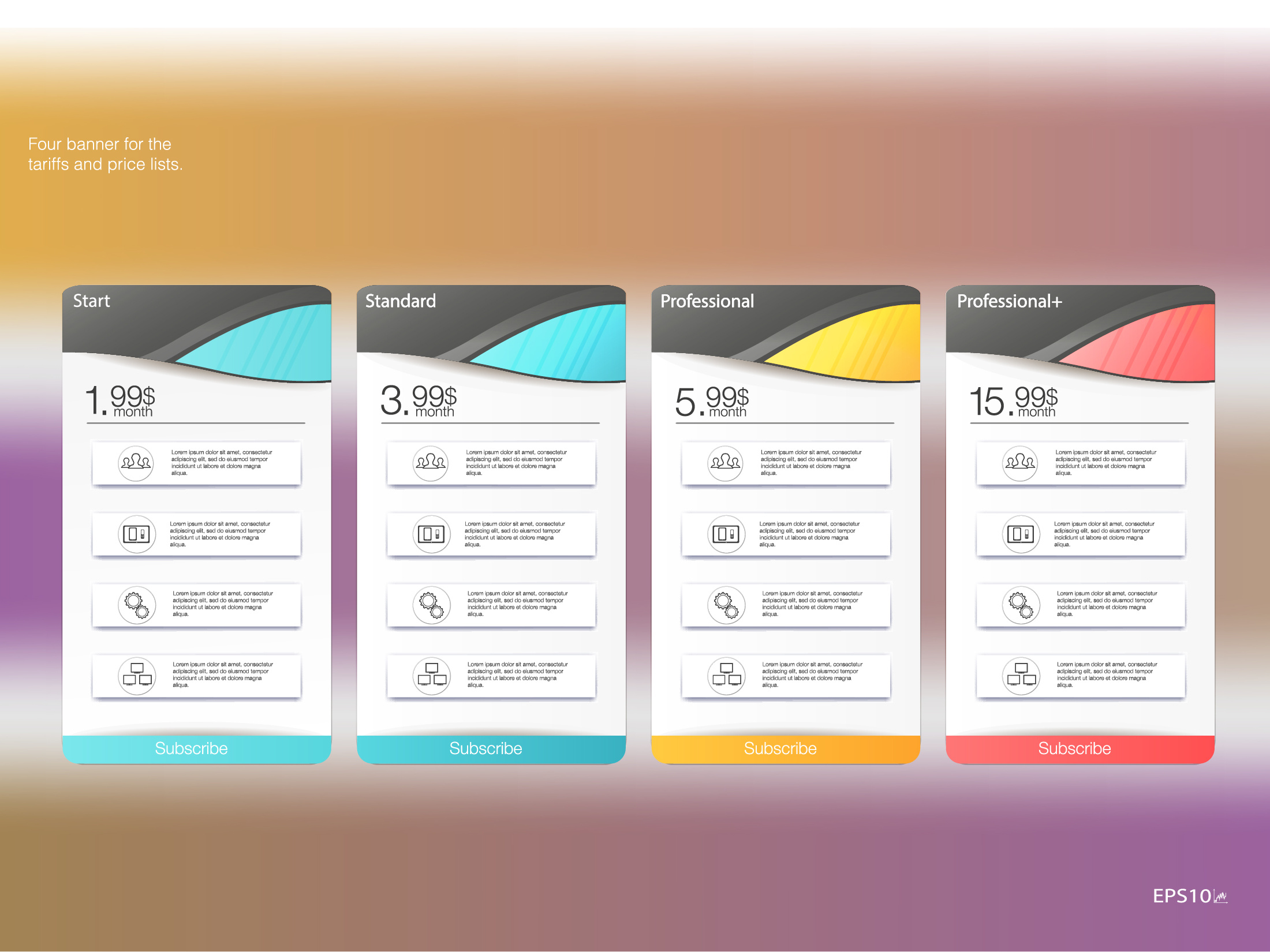Four Banner For The Tariffs And Price Lists By Sergray On Dribbble