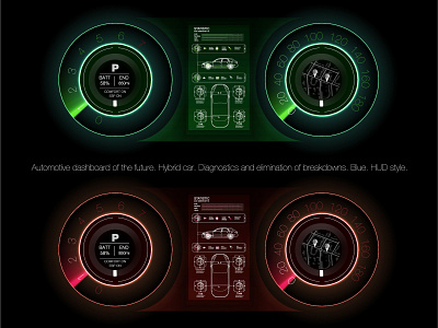 Automotive dashboard of the future. Hybrid car. Blue. HUD style.