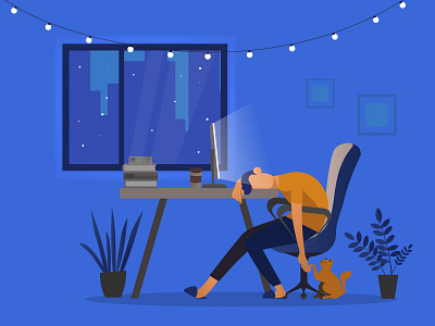 Night work art character design flat illustration illustrator minimal vector web website