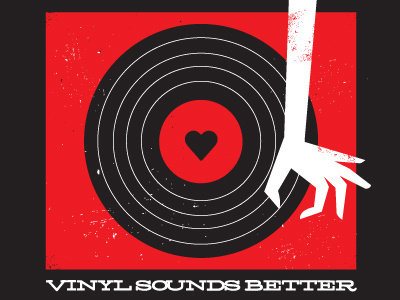 Vinyl Sounds Better black hand heart record red retro shag vinyl