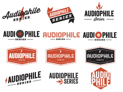 Audiophile Logo Concepts audio badges bolt lightning logo radio turntable