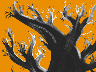 Halloween Came Early? branches goauche halloween orange painting tree