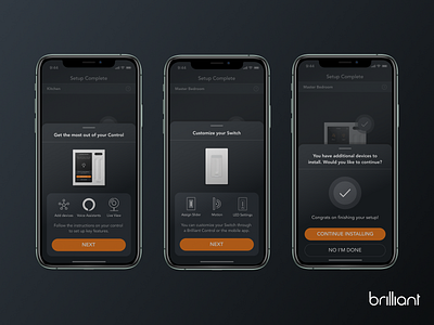 Installation Success Screens on the Brilliant Mobile App