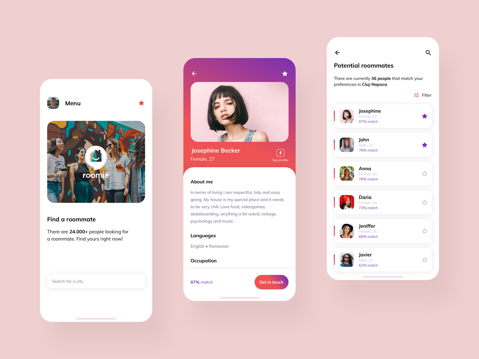 Roommate Finder by Sergiu Mara for Halcyon Mobile on Dribbble