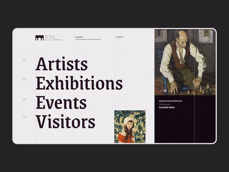 Art Museum Website Redesign animation art cluj napoca exhibition homepage landing museum page painting scroll site typography ui web webdesign website