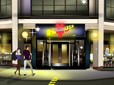 Hot House Cafe in Toronto buildings flash illustration vector