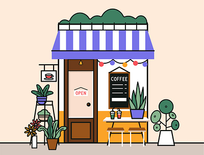Cafe art bright cafe coffe color illustration illustrator plant ui vector