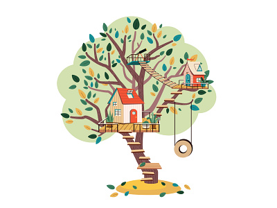 Treehouse art bright design illustration illustrator treehouse vector