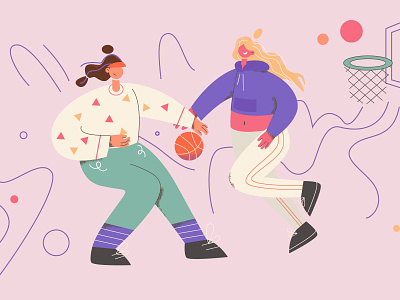 Basketball players adobe art ball basketball branding bright flat illustration illustrator pink play sport vector