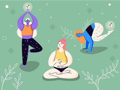 Yoga time art girls green health illustraion illustrator vector yoga