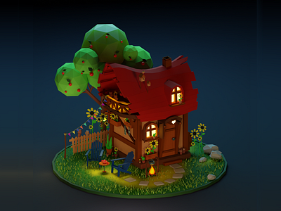 Small cozy country house :) 3d architecture blender blender3d design graphic illustration illustrator lowpoly ui web