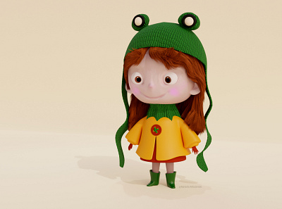 Cartoon girl in a funny hat 3d 3d character art blender character design gameart illustration illustrator logo lowpoly web