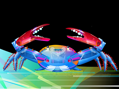 This is an illustration with TechnoCrab. colorful crab creative design digital 2d digital art gradient graphic design illustration illustrator ipad ui ux vector web