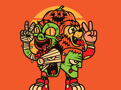Happy Horor creature franky green halloween horor movie mummy night pumpkin scary thriller wolf
